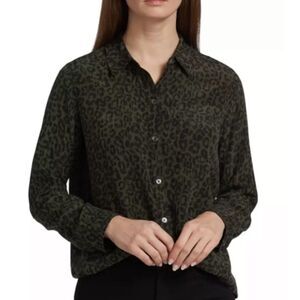 Rails Kate silk olive batik black, and olive down shirt XS